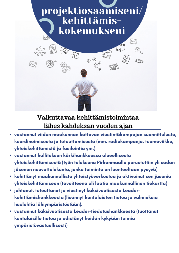 Kuvassa on esitetty Virve Rinnolan projektiosaaminen.